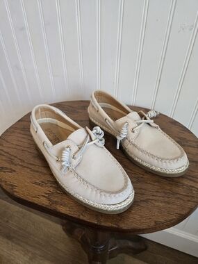 Sperry Light Pink Leather Boat Shoes Braided Sole And Spiral Laces